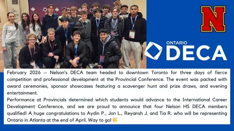 Nelson DECA team sends 4 students to Atlanta in April. Congratualtions!