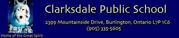 Clarksdale Public School Text with wolf on the left side of the photo and the school address information below school name