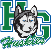 Heritage Glen Huskies logo featuring a husky head in front of large HG letters and the word Huskies.