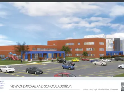 Rendering of the daycare and school addition at Milton District High School.
