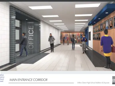 Rendering of the renovated main entrance corridor at Milton District High School.