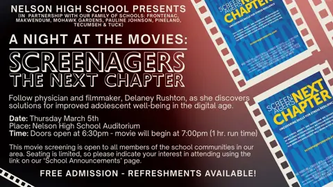 A poster showing the details of our Screenagers movie showing on March 5 2026